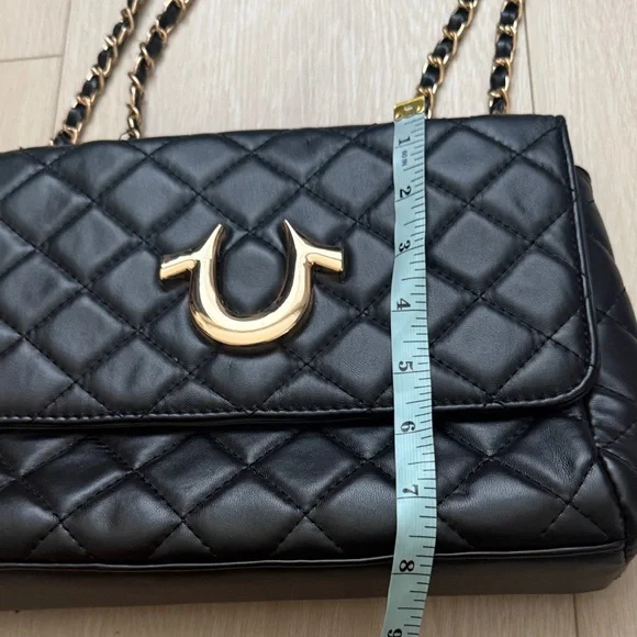True Religion Black Quilted Shoulder Bag with Gold Accents - Picture 9 of 11